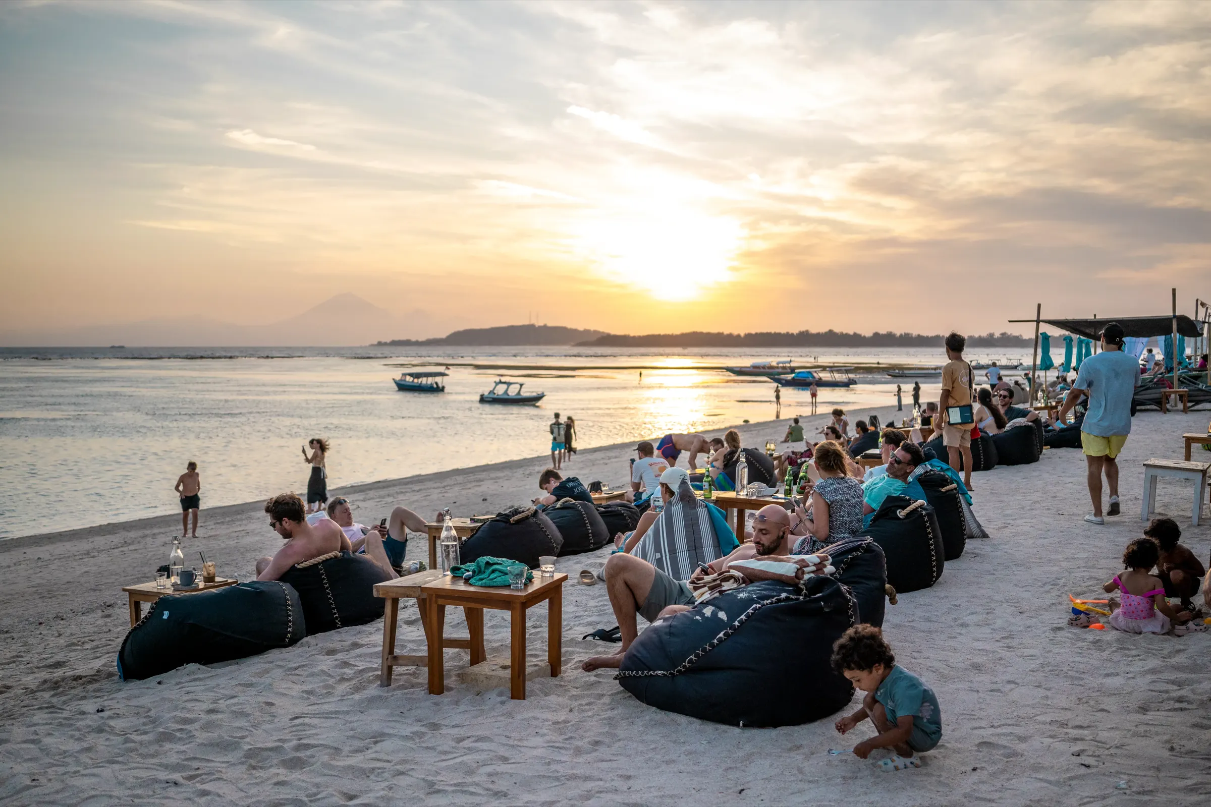 Aerial view of Gili Air turquoise waters and white sand